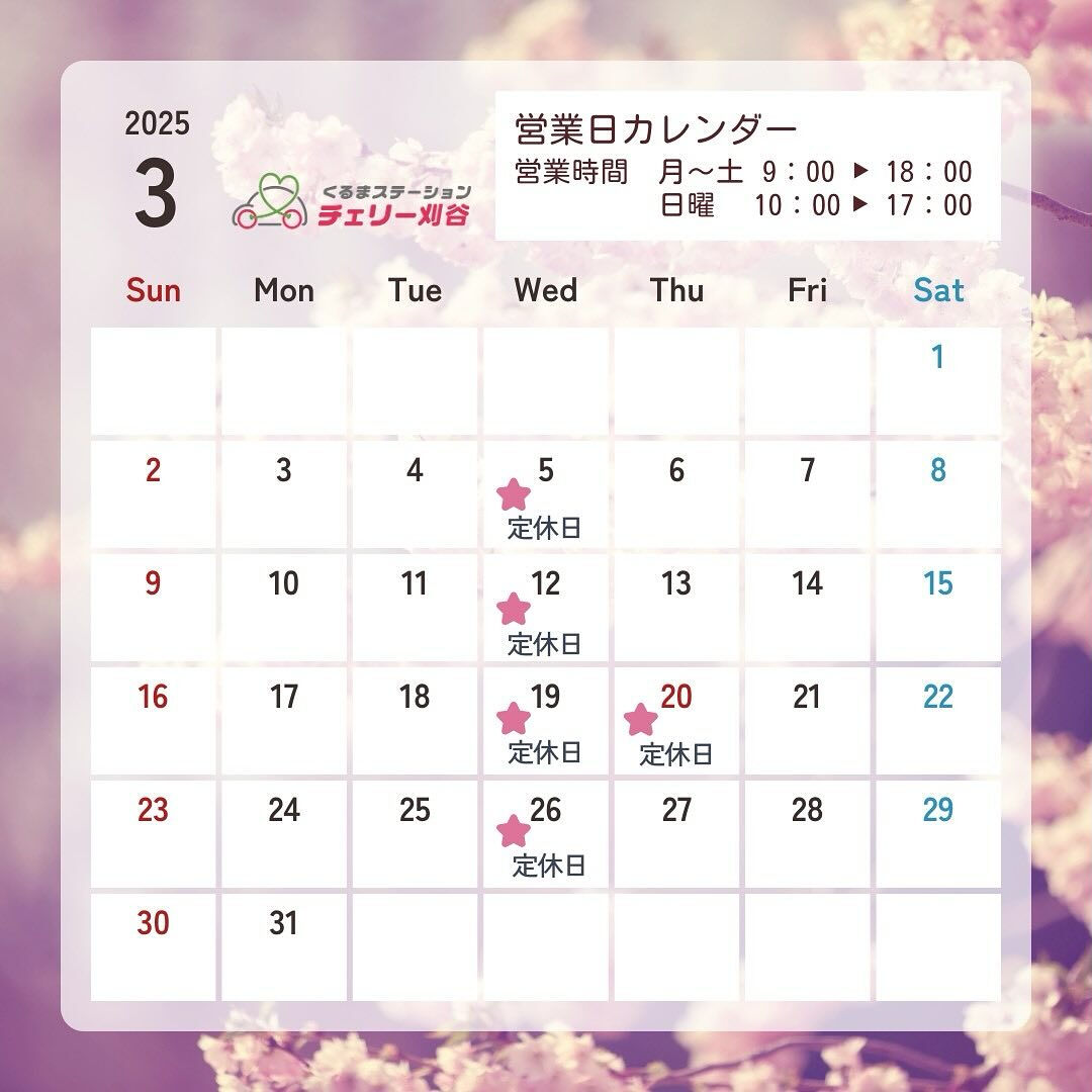 3月の営業日のご案内🗓️